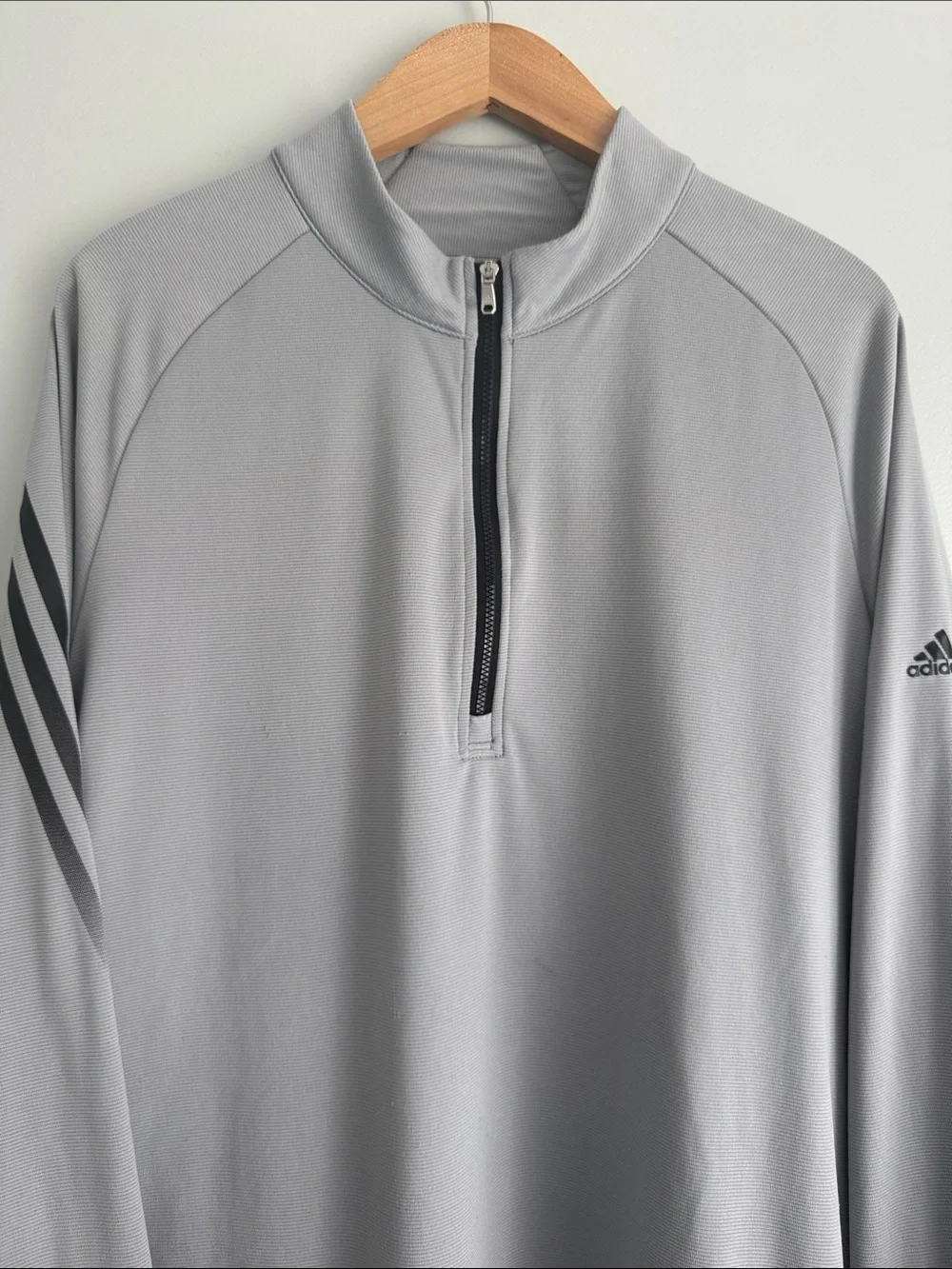 adidas Light Gray Quarter-Zip Performance Pullover Size Large
